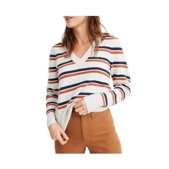 Madewell Margo Stripe Wool Blend V-Neck Sweater SZ Small - Picture 1 of 14